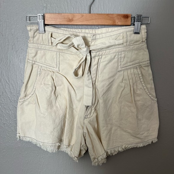 FREE PEOPLE ONE Penny Tie Short Raw Hem High Waisted Size 0 casual white - Picture 2 of 7